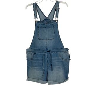 NWT MAURICES Women’s Blue Jean Shortalls Sz Medium Adjustable Waist/Buckle/strap